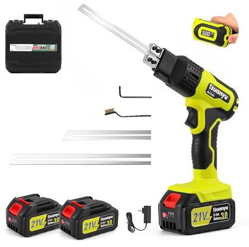 Huanyu Schnurloses Heißmesser mit 2 geraden Klingen 10cm + 15cm 100W Elektrisches Heißmesser mit Temperaturanzeige 500℃ Max 3.0Ah Batteriebetriebenes Luftkühlendes Heißmesser (2 Klingen)