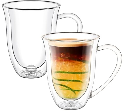 Wilmax - Thermogläser mit Henkel - 2er Set - 300ml - Doppelwandige Gläser für Wasser, Tee, Kaffee - Teegläser & Kaffeegläser - Becher für Heiß- und Kaltgetränke - Spülmaschinenfest
