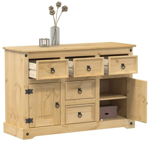 JUDYY Sideboard Corona 115x40x76 cm Massivholz Kiefer, Kommode Schlafzimmer, Kommoden & Sideboards, Wohnzimmerschrank, Flur Kommode, Zimmer Möbel - 4005680