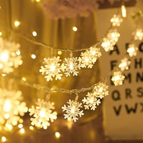 Niumowa Luci Stringa Fiocco Di Neve, 40 LED Luce Stellare Lunare, Stella Natale, 6M Luci Fatate, Bianco Caldo
