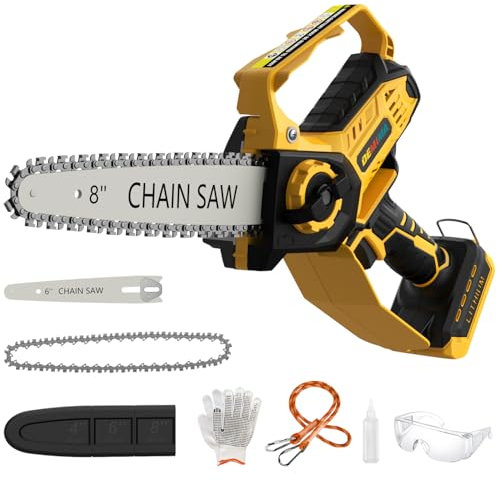 Mini Chainsaw for Dewalt 20V Max Battery, 8-Inch and 6-Inch 2-IN-1 Cordless Electric Chain saw with Brushless Motor and Auto-Oiler, 800W Hand Mini Chainsaw for Tree Pruning Wood Cutting(No Battery)