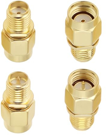 YINETTECH Lot de 4 connecteurs coaxiaux SMA SMA - Connecteur droit coaxial SMA/RP-SMA mâle vers RP-SMA/SMA femelle - Adaptateur coaxial RF pour antennes, WiFi, câble coaxial, audio
