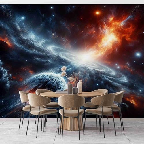 Galaxienuniversum Fototapete Blau Fototapeten Wandbild Motivtapeten Vlies-Tapeten Moderne Wandtapete Wand Schlafzimmer Wohnzimmer Dekoration 300x210 cm