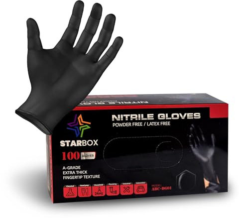 STAR BOX Gants Jetables en Nitrile - Haute Résistance, Sans Latex, Pack de 100 pcs, Taille M/L/XL, Pour Usage Professionnel et Domestique (L)