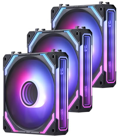 Redragon GCF012 Reverse 120mm PC Case Fan, Daisy-Chain Connection, 5V 3Pin ARGB Lighting, 4 Pin PWM Case Fan, for Radiator/Computer Case Cooling, 120x120x25mm, 3 Pack, Black