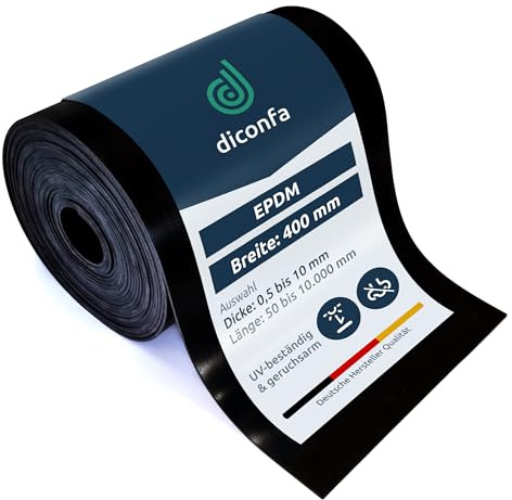 diconfa PROFILINE Gummistreifen EPDM BREITE 400mm 40cm 0,4m - Dicke 1 bis 10mm - LÄNGE 0,05 bis 10m - Auswahl: 750mm (75cm) lang, 3mm stark - sehr geruchsarm Gummimatte Außen Innen UV-stabil