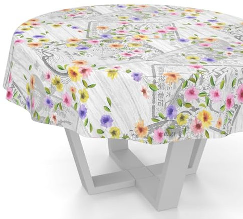 ANRO Wachstuchtischdecke Wachstischdecke Wachstuch Tischdecke abwaschbar Gartentischdecke Rund Oval Eckig Rund 140cm Schnittkante Postkarte Floral