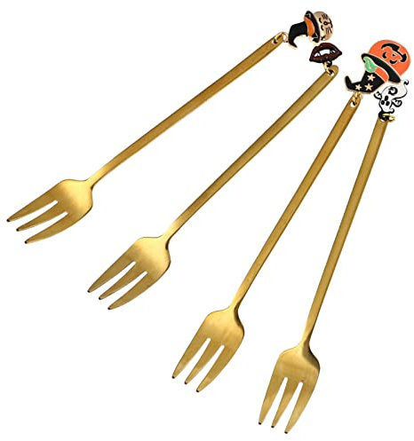 Alipis 4 Pièces cuillère à café en acier inoxydable coupes à dessert mini fourchettes pour apéritifs tasses accessoires cuisine halloween décorations d'halloween fourchettes à nourriture