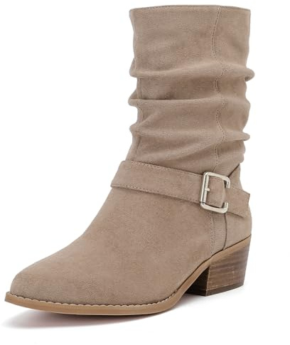 Luoika Women's Wide Width Combat Boots - Extra Wide Width Low Heel Side Zipper Slouchy Ankle Boots Short Booties. 241015 Beige 10.5w