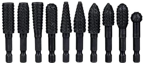 Rotary Burr Rasp Set Woodworking Drill Bits, 10Pcs 1/4 Shank Wood Carving File Rasp Drill Bits