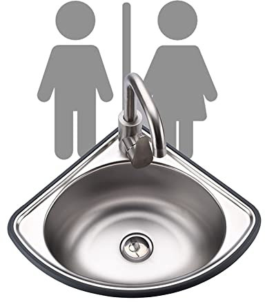 Lavandino da bagno in acciaio inox piccolo ad angolo da parete, salvaspazio, galleggiante (argento, dimensioni: 34 x 34 cm)