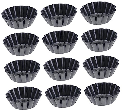 Warmhm 12pcs Carbon Steel Non-Stick Flower Tart Pans Thickened Mini Tart Mold Set for DIY Baking Muffin Cups