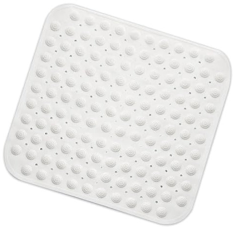 Tappetino Doccia, 48 x 48 cm Quadrato Tappetino Antiscivolo, Tappeto Doccia Quadrato Lavabile in Lavatrice, Tappetino Doccia Antiderapant con Ventose e Fori di Drenaggio(Bianco)