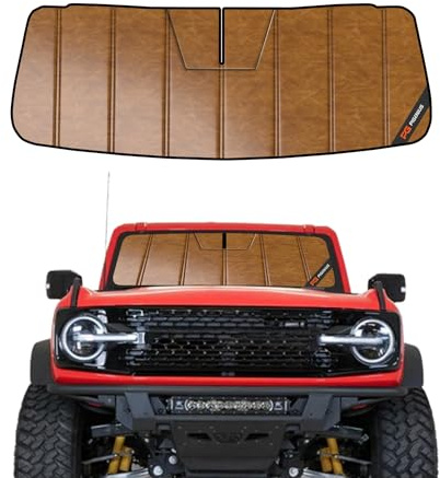 Pigenius Windshield Sun Shade for Ford Bronco 2021-2026, Custom Fit Front Window Sunshade - Leather