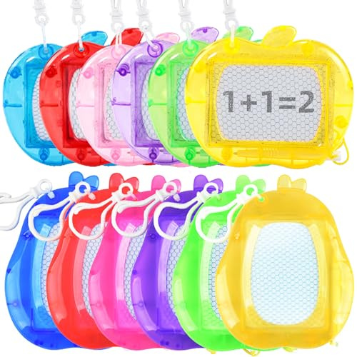 MINGZE Pack of 12 Mini Magnetic Drawing Board, Erasable Sketch Pad for Kids Can be Used as Backpack Keychain Clip Drawing Pad, Birthday Party Favour Kids Party Favours lcd Drawing Tablet