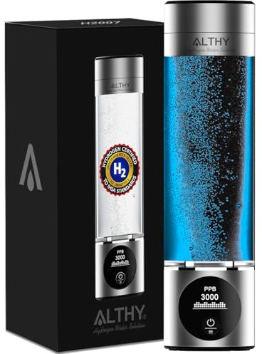 ALTHY Performance Hydrogen Water Bottle Generator | SPE#PEM Dual Chamber Technology | H2 Analytics Certified to IHSA Standard | H2 Inhalation Device | PPB Display Screen