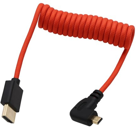 HangTon Cable Micro-HDMI a HDMI 4K60 8K ProRes RAW trenzado en rojo para ATOMOS Ninja V Ultra Monitor, Sony ZV-E1 A7C2 A6700, Canon R6II R5 R3, Lumix S5 S9 G100, Fujifilm X-T50, de ángulo recto
