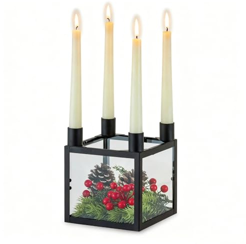 Glasseam Kerzenhalter Adventskranz Modern Kerzenständer: 4 Stabkerzen Adventskranz Kerzenhalter Stabkerze Schwarz Stabkerzenhalter Glas für Advent Weihnachten Tischdeko