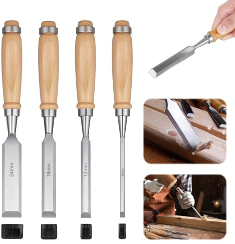 Set di scalpelli per legno, 4 pezzi, in acciaio CRV, per lavori di precisione, 6/12/18/24 mm