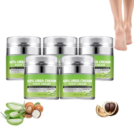 Crème d'urée 60% pour les pieds, bâton de soin des pieds force maximale - Réparation des talons anti-crevasses, élimination des callosités et adoucissement de la peau rugueuse, 50g (5 boîtes)