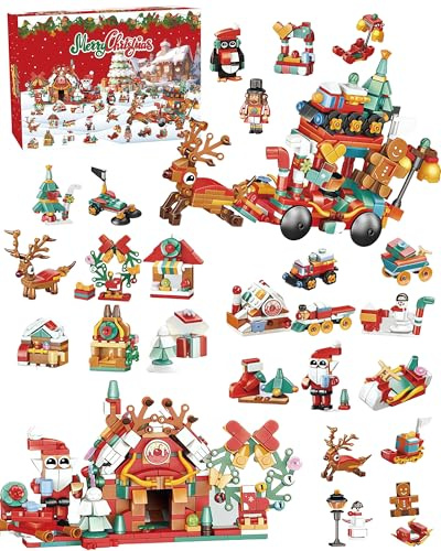 Calendrier de l'Avent avec blocs de construction pour 24 jours - Ensemble de jouets 12 en 1 pour le compte à rebours de Noël, activité d'apprentissage STEM pour enfants et adultes