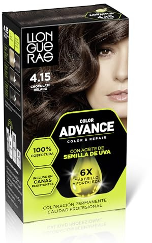Llongueras Color Advance Tinte Pelo Mujer - Tono 4.15 Chocolate Helado | Coloración Permanente, 100% Cobertura Incluso En Canas Resistentes, Calidad Profesional, 6 veces más brillo y fortaleza
