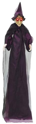 vidaXL Strega Parlante di Halloween Viola 216 x 125 cm Poliestere, Soggiorno, Decorazioni di Halloween, Strega Gotica, Decorazioni spaventose, Animazioni LED attivate dal Suono
