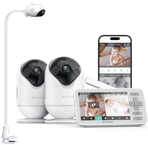 Dr.Care VistaView Lite WLAN Monitor Bebés Conectado, 1 Soporte Clip, 2 Cámaras, Pantalla Split 4'', Monitor 720P, Cámara 1080P, App, Visión Nocturna, Audio Bidireccional, Alcance 300m