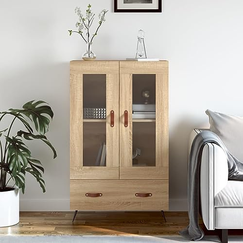 Teenpull Sonoma-Eiche Highboard 69,5x31x115 cm, Holzwerkstoff, Metallbeine, Stauraum, Glasvitrine für Wohnzimmer, Esszimmer