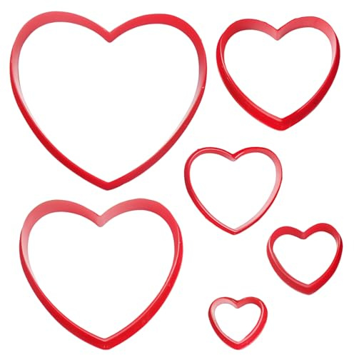 6 Pcs Heart Cookie Cutter,Heart Shaped Cookie Cutter,Baking Pastry Love Shape Cutters Set,Valentines Plastic Large Small Hearts Chocolate Fondant Fruit Cake Biscuit for Valentine Crafting Clay