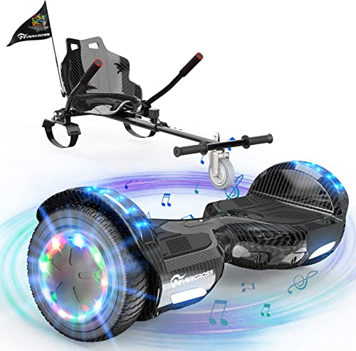EVERCROSS 6,5″ Hoverboards mit Sitz, 4 Ah Batterie, Bluetooth, LED | Hover Board mit Hoverkart für Kinder Teenager Erwachsene, bis 15 km/h, 10–15 km Reichweite, 70–90 cm Verstellbare Kart-Länge