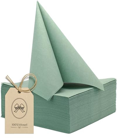 100% Mosel Tovaglioli in Airlaid, 50 Pezzi (40 x 40 cm), in Verde Eucalipto – simili al tessuto & tinti in massa – Decorazione tavola premium per matrimonio & compleanno