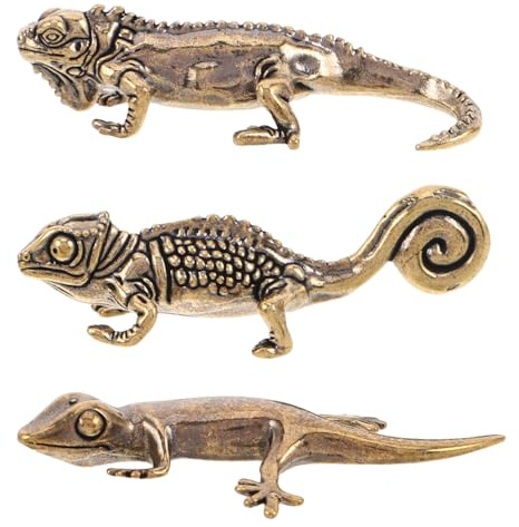 TOYANDONA Messing Eidechsen Skulpturen 3 Stück Vintage Tierfiguren aus Messing Miniatur Tischdekoration für Wohnzimmer und Büro