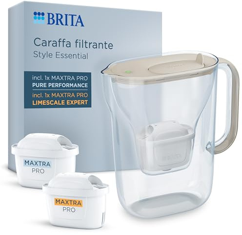 BRITA Caraffa filtrante Style Essential Sand (2,4L) incl. 1 x filtro MAXTRA PRO PURE PERFORMANCE & 1 x filtro LIMESCALE EXPERT)