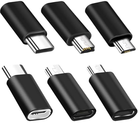 Adaptateur USB C (6 Pièces), Adaptateur USB C vers USB, Mini USB vers USB C, Adaptateur Micro USB vers USB C, pour Samsung Galaxy, Huawei, Téléphones Type-C, Tablettes et Plus (Noir)