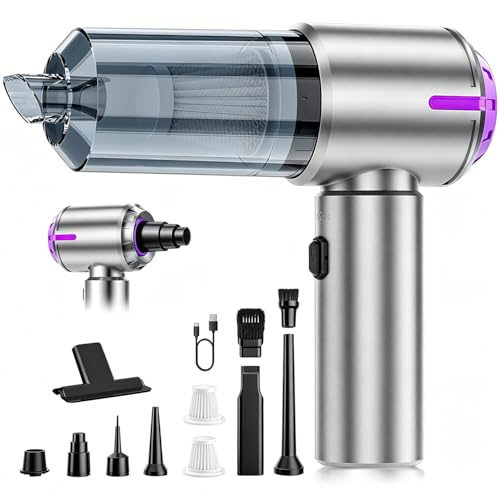Handheld vacuum cleaner, 4-in-1 car vacuum cleaner cordless, 23000 Pa strong suction, brushless motor, 2 HEPA filters, suitable for office/home/car/pet hair cleaning and various office scenarios