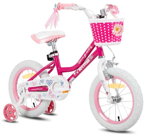 JOYSTAR 12/14/16/18 Zoll Kinderfahrrad für 2-8 Jahre alte Mädchen, 12/14/16/18 Zoll Mädchenfahrrad mit Stützrädern und Korb,Blau | 12-20 Zoll Fahrrad mit Trainingsrädern, Puppensitz, Luftschlangen & Korb Kinderfahrrad