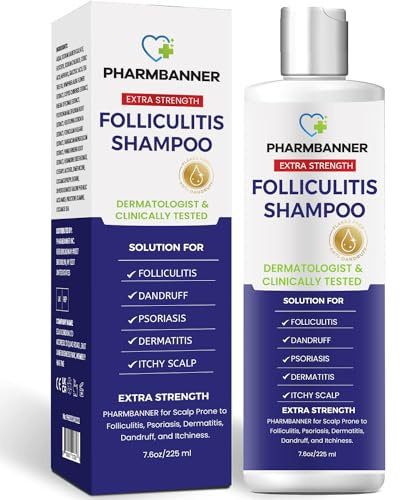 PHARMBANNER Shampoing Anti Folliculite & Dermatite Séborrhéique - Anti-pellicules, Psoriasis & démangeaisons du Cuir chevelu - Apaise rougeurs, desquamation & irritations - 250ml