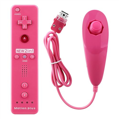 OSTENT 2 in 1 Remote Controller Built in Motion Plus + Nunchuk für Nintendo Wii Game - Rosa
