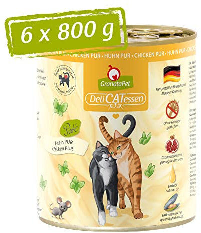 GranataPet DeliCatessen Huhn PUR, Nassfutter für Katzen, Futter ohne Getreide & ohne Zuckerzusätze, Katzenfutter mit hohem Fleischanteil & hochwertigen Ölen, 6 x 800 g