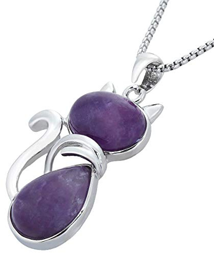 mookaitedecor Femme Collier Pierre Pendentif Chat Cristal Alliage Bijoux Fantaisie Plaqué Argenté avec Chaîne