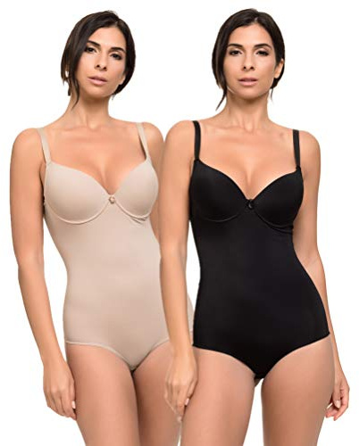 Channo Pack de 2 Body Reductor Mujer con Efecto Invisible Moldeador Licra Body Shaping (Negro Visón, L)