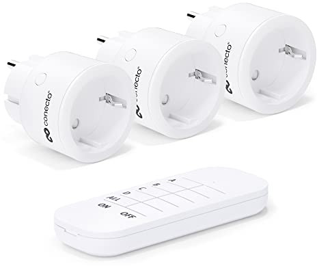 conecto Set di prese wireless: 3 prese wireless e 1 telecomando, uso interno, 2300 watt, design compatto, bianco