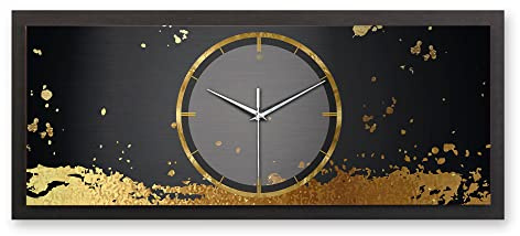 Kreative Feder 3D Designer-Wanduhr Golden Paint in modernem Metallic-Look 70x30cm rechteckig quer analog lautlos ohne Ticken (Golden Paint, leises Funkuhrwerk)