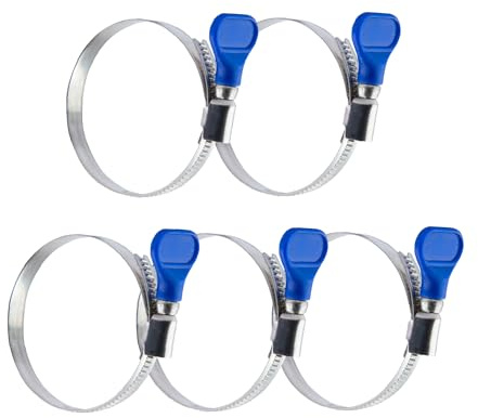POWERTEC 70332 3 Inch Key Hose Clamp, Thumb Screw Key Adjustable Stainless Steel Hose Clamps for Dust Collection and Dryer Vent Hose, 5 pack