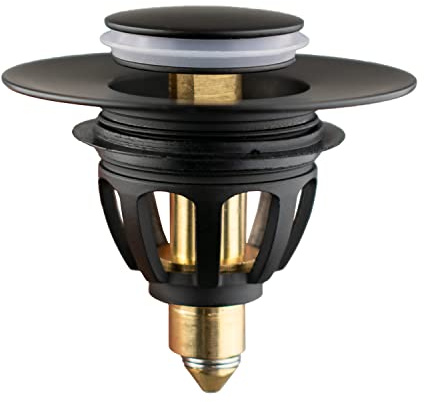 Xcel Home Matte Black Click Clack Pop-Up Basin Waste Plug Replacement 1 Pc | Universal Basin Stopper with Bounce Core - Chrome Brass Sink Drain Filter Strainer - Kitchen Bathroom