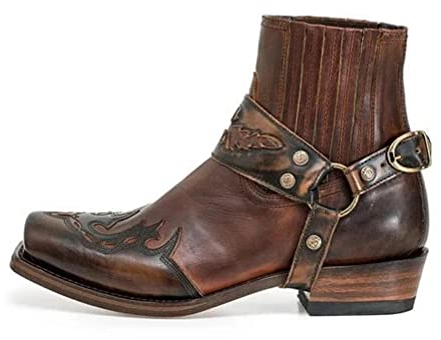 ORANDESIGNE Herren Western Cowboystiefel Vintage Westernstiefel Cowboy Stiefeletten Halbhoch Schlupfstiefel Retro Reiterstiefel Winterstiefel rutschfest PU Lederstiefel F Dunkelkaffee 43 EU