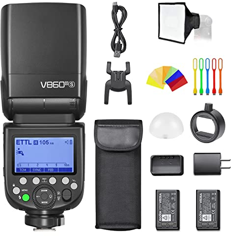 Godox V860III-S Kamera Blitz Blitzgerät Speedlight Kit für Sony,TTL GN60 HSS Camera Flash 2.4G Wireless X System 1/8000 1.5s Recycle Time und LED Modellierlicht mit Softbox,Diffusor,Farbfilter