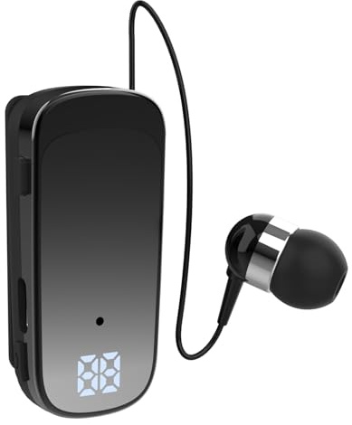 Oluote Auricular Bluetooth con Clip y Cable Retráctil, Auricular Inalámbrico con Micrófono, Bluetooth V5.2, Auriculares Retráctiles para Mujeres, Hombres y Oficina (Negro)