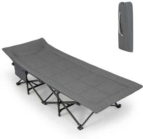 GYMAX Campingbett, Schlafbett faltbar, Feldbett mit Kissen, 10 Stützepunkten & Tragetasche, Schlafbett bis 200 kg belastbar, tragbares Zeltbett für Indoor- & Outdoor-Reisen (Grau)